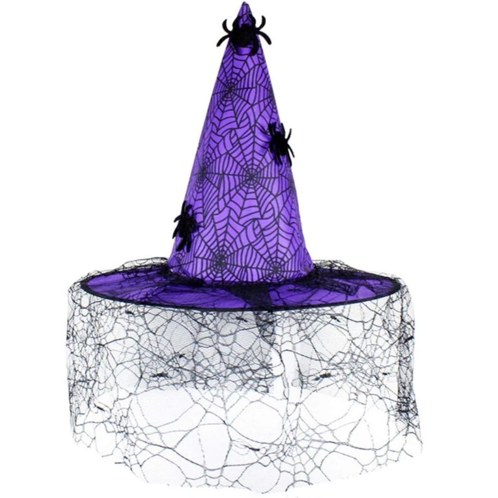 Witch hat purple with spiders n web